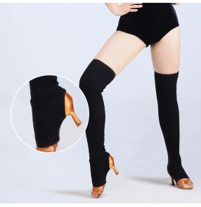 Black knitted wool knee length fashion sexy warm women's ladies ballroom tango latin cha cha salsa dance socks stockings